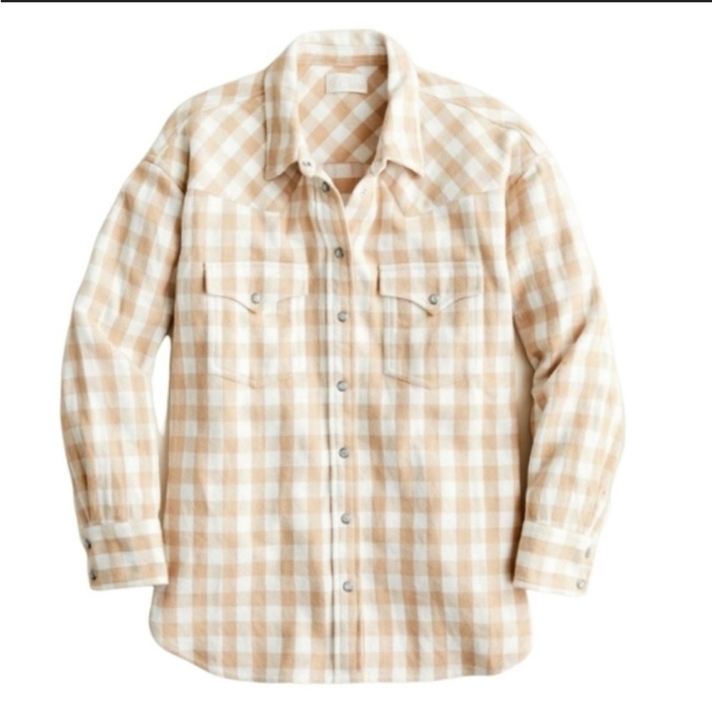 J. Crew Buffalo Plaid Pearl Snap Western Shacket Jacket Plaid Shirt sz 2